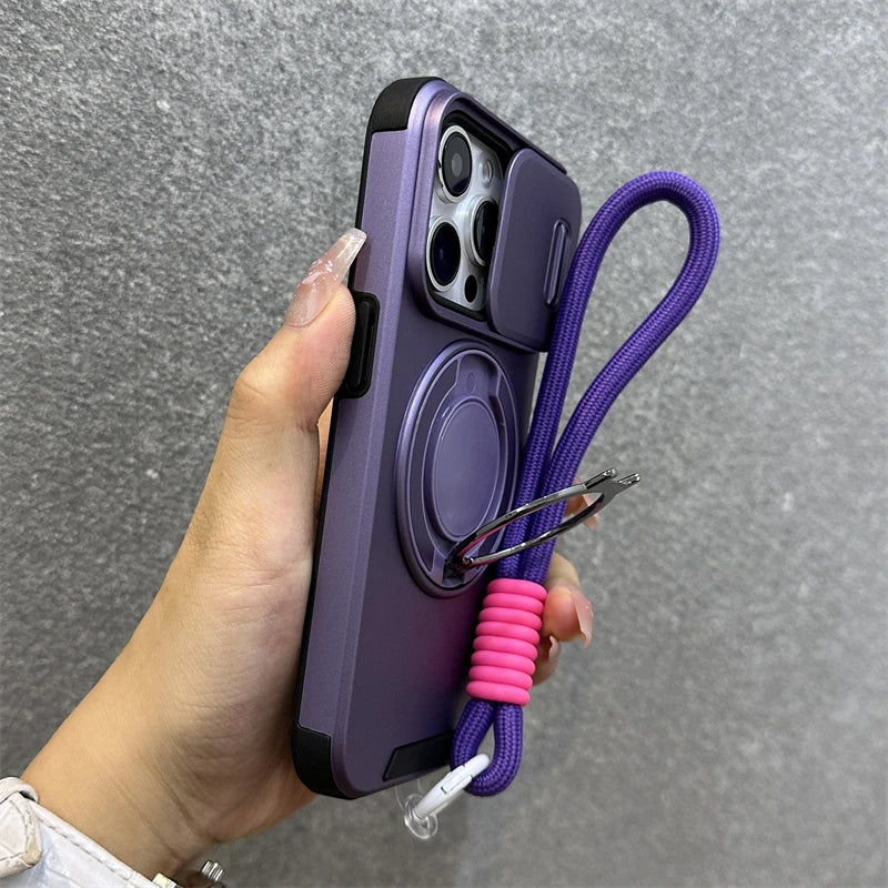 Magnetische Hülle mit Kamera-Schutz & Ring-Ständer für iPhone – MagSafe, Stoßfest, Handgelenkschlaufe