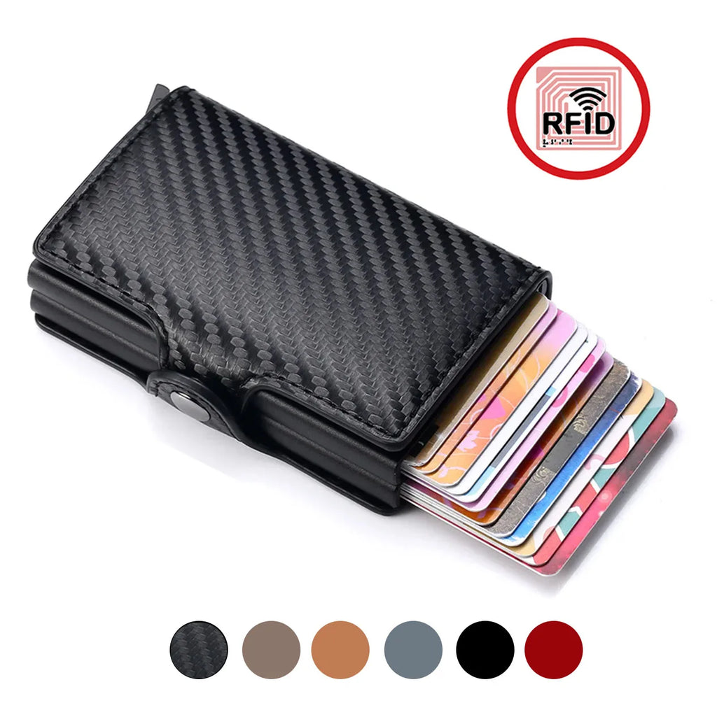 RFID-Schutz Slim Wallet – Dünne Herren-Geldbörse aus Carbon & PU-Leder, 14 Karten
